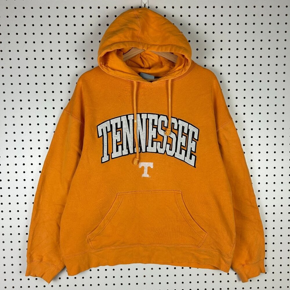 Tennessee Vols Hoodie Sweatshirt Large Boxy Y2K Fade Orange Crest Stitched Hood‎